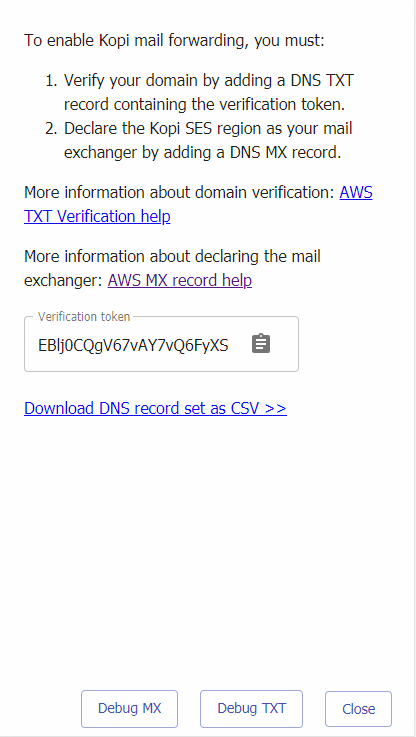 Kopi managed domain verificaiton dialog